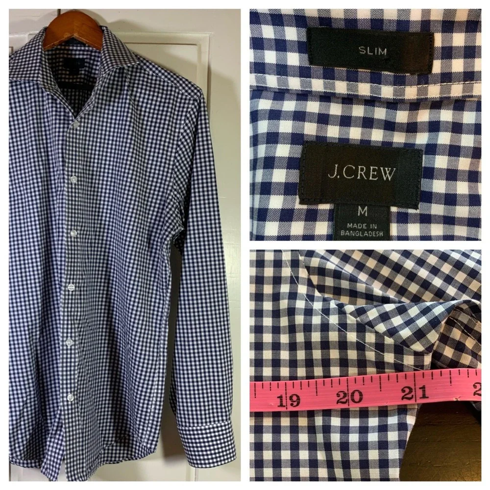J. Crew Slim Fit Button Down Shirt Mens‎ Medium Gingham Check Long Sleeve Preppy